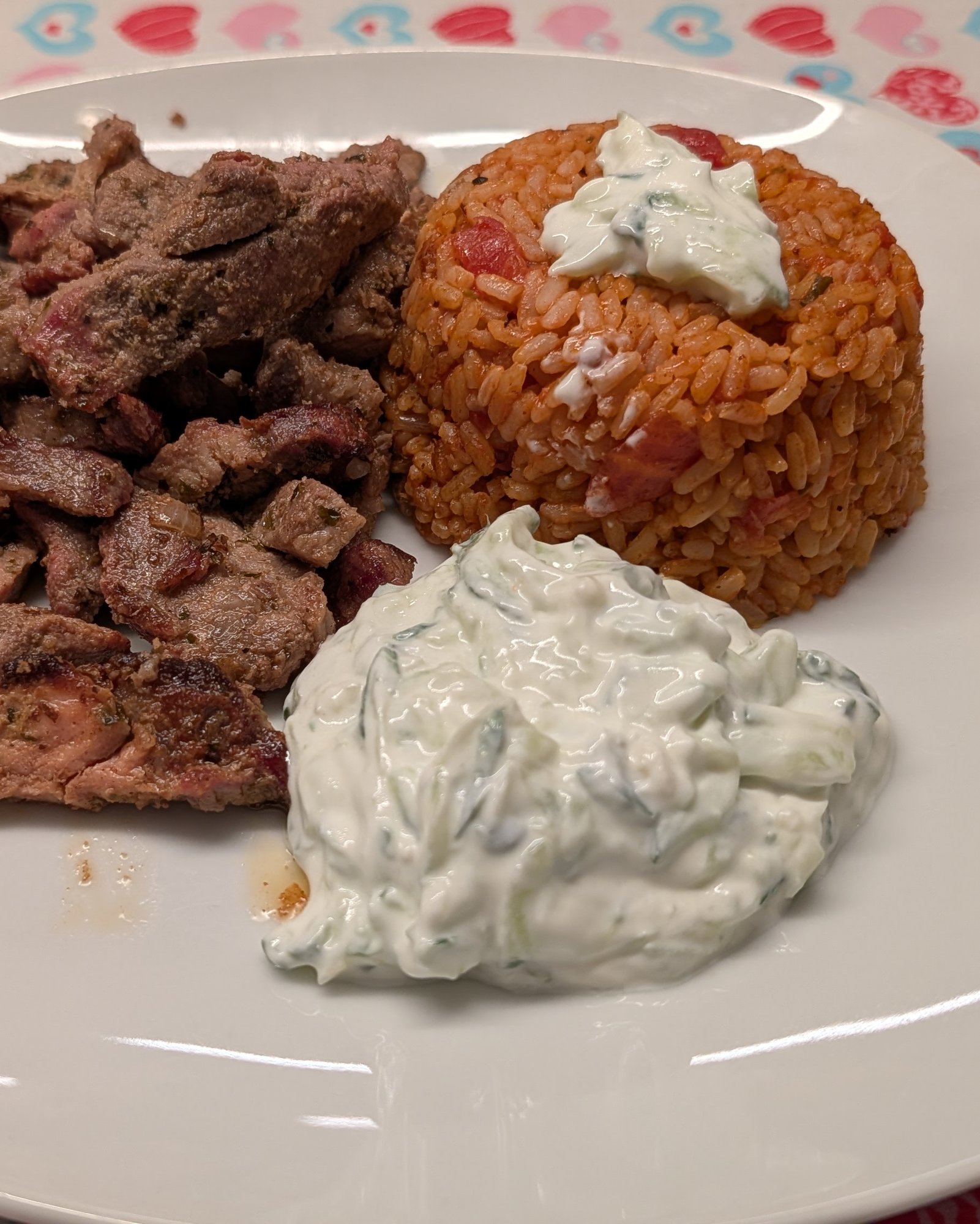 Gluten-Free Gyros with Tomato Rice and Tzatziki